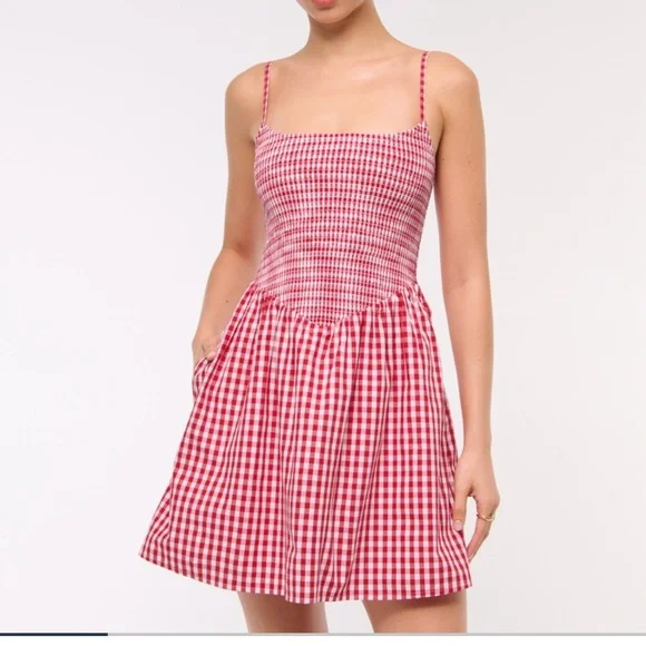 Abercrombie & Fitch Dipped-Waist Smocked Mini Dress - Picture 1 of 4